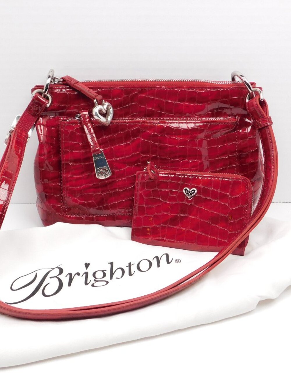Brighton Bria Messenger Bag & Coin Purse in Lipstick Red Patent Croco (42926)